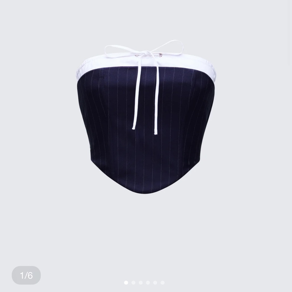 Finesse Navy and White Strapless Pinstripe Corset